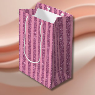 Chic Blush Pink Glitter Style Vertical Stripes Medium Gift Bag