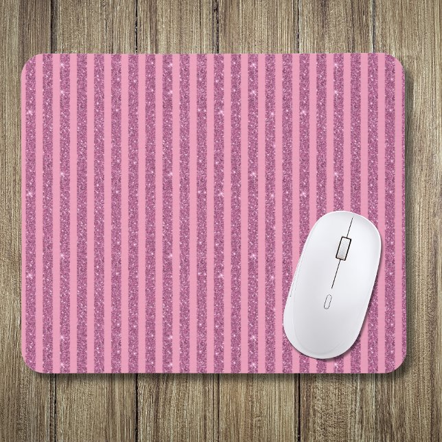 Chic Blush Pink Glitter Style Vertical Stripes Mouse Pad (Creator Uploaded)