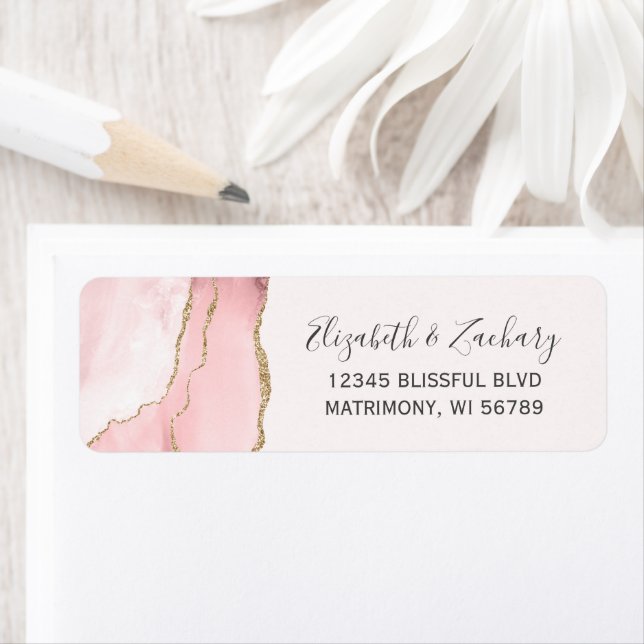 Chic Blush Pink Gold Agate Wedding Return Address (Insitu)