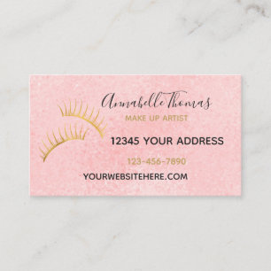 Chic Blush Pink Gold Eyelashes Business Card