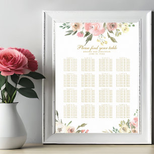Chic Blush Pink Gold Floral Wedding Seating Chart