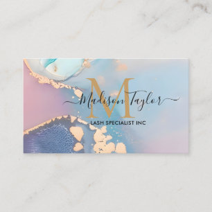 Chic Blush Pink Gold Glitter Marble Agate Monogram Business Card