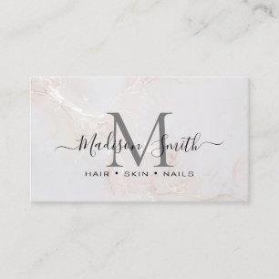 Chic Blush Pink Gold Glitter Marble Agate Monogram Business Card