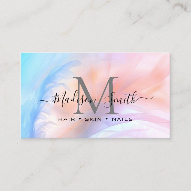 Chic Blush Pink Gold Glitter Marble Agate Monogram Business Card (Front)
