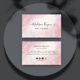 Chic Blush Pink Gold Glitter Marble Agate Monogram Business Card