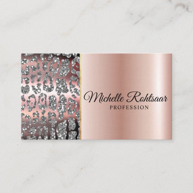 Chic Blush Pink Gold Glitter Marble Agate Monogram Business Card (Front)
