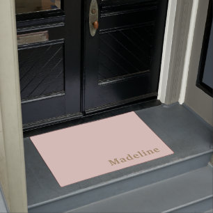 Chic Blush Pink Gold Modern Simple Monogram Name Doormat