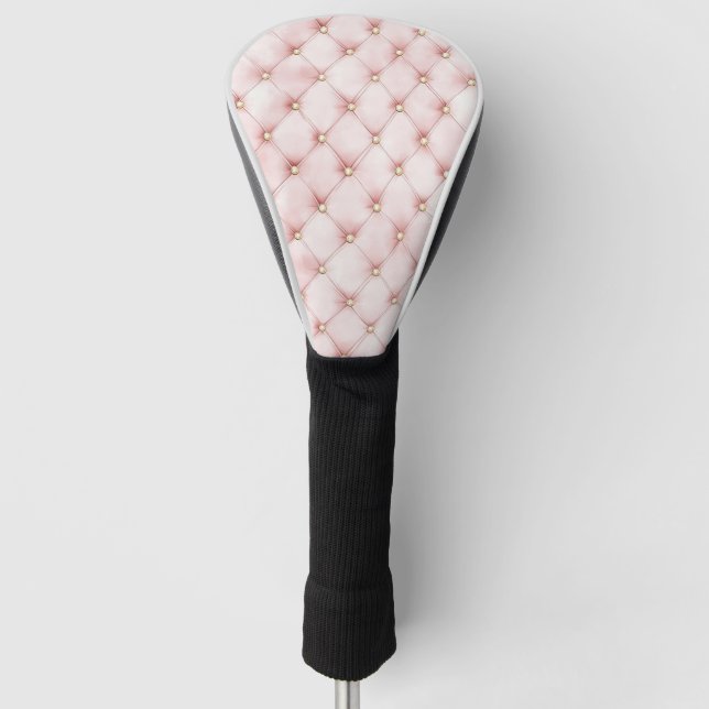 Chic Blush Pink Gold Tufts Golf Head Cover (Front)