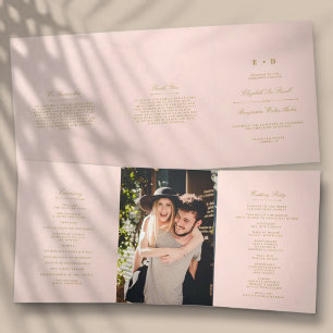 Chic Blush Pink & Gold Wedding Tri-Fold Programme