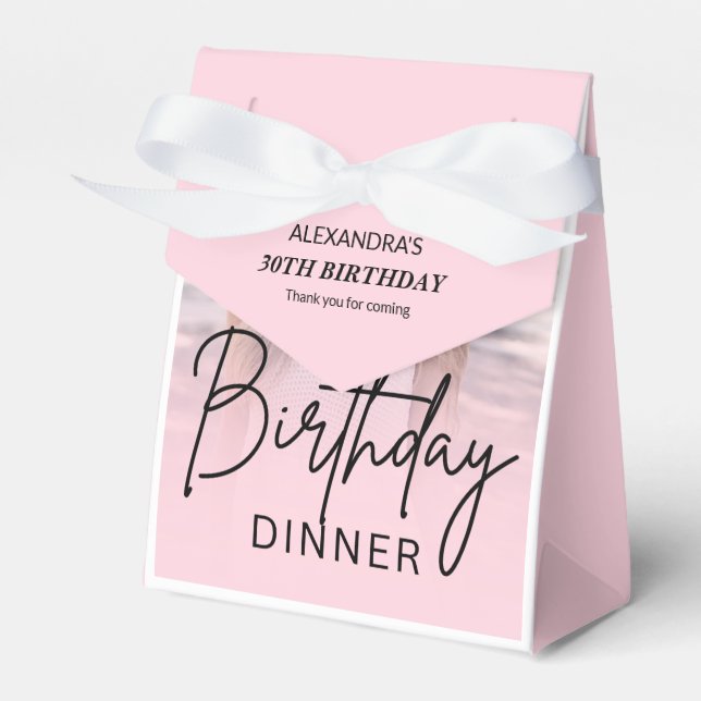 Chic Blush Pink Gradient Photo Birthday Dinner Favour Box (Front Side)