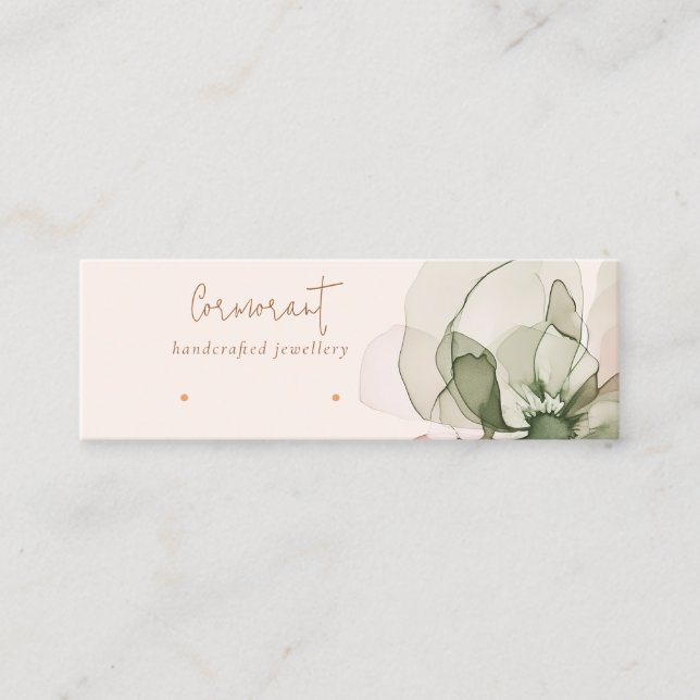Chic Blush Pink Green Flower Stud Earring Display Mini Business Card (Front)