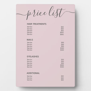 Chic Blush Pink Hair Salon Price List Service Menu Plaque