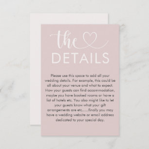 Chic Blush Pink Heart Wedding Details Enclosure Card