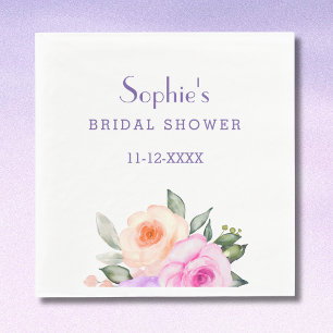 Chic Blush Pink Lilac Bright Roses Bridal Shower Napkin