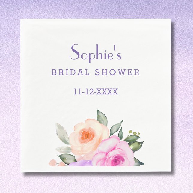 Chic Blush Pink Lilac Bright Roses Bridal Shower Napkin (Creator Uploaded)