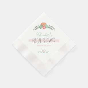 Chic Blush Pink Mint Green Floral Bridal Shower Napkin