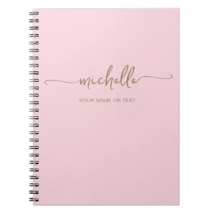 Chic Blush Pink Modern Gold Script Monogram Name Notebook
