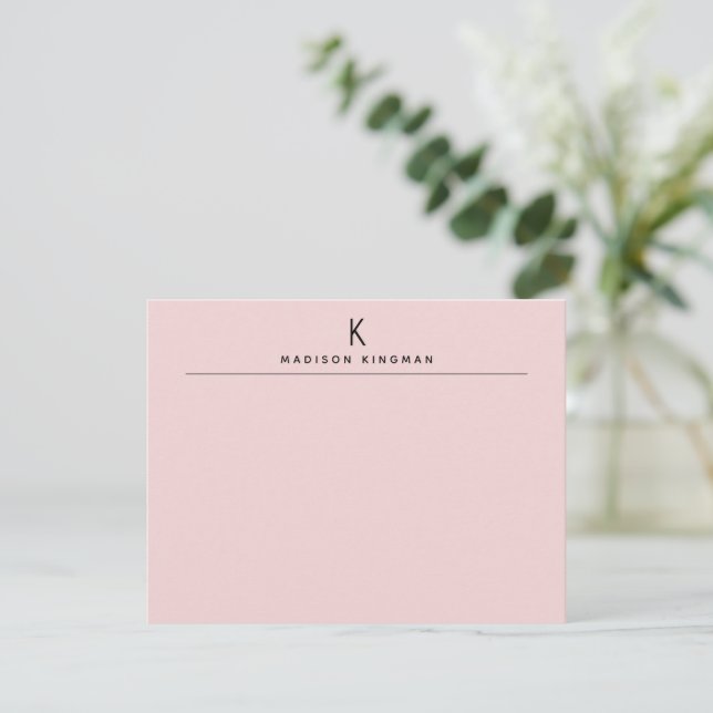 Chic Blush Pink Modern Monogram Initial Name Card (Standing Front)