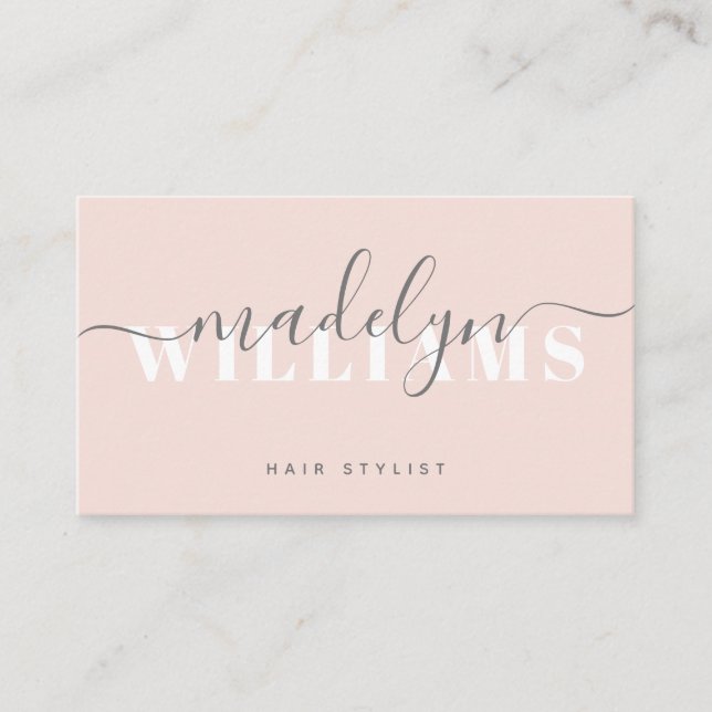 Chic Blush Pink Modern Monogram Script Signature Business Card (Front)