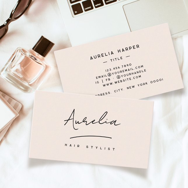 Chic Blush Pink Monogram Modern Signature Logo Business Card (Creator Uploaded)