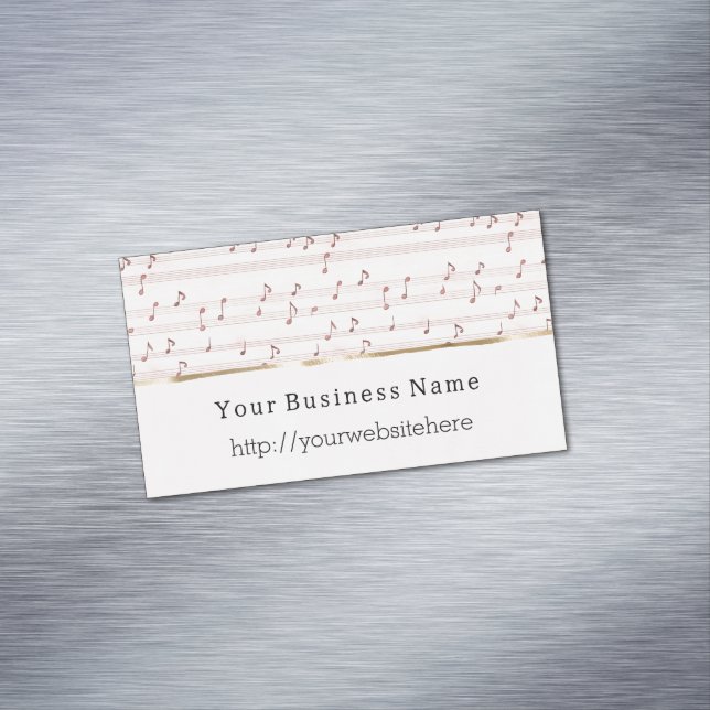 Chic Blush Pink Music Notes Business name website Magnetic Business Card (In Situ)
