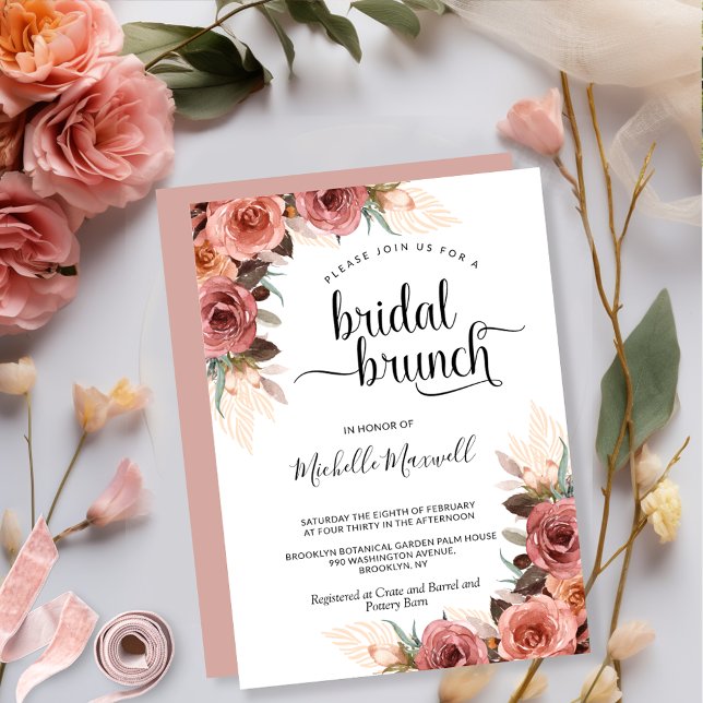Chic Blush Pink Pampas Grass Floral Bridal Brunch Invitation (Creator Uploaded)