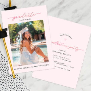 Chic Blush Pink Photo Graduation Party Invitation