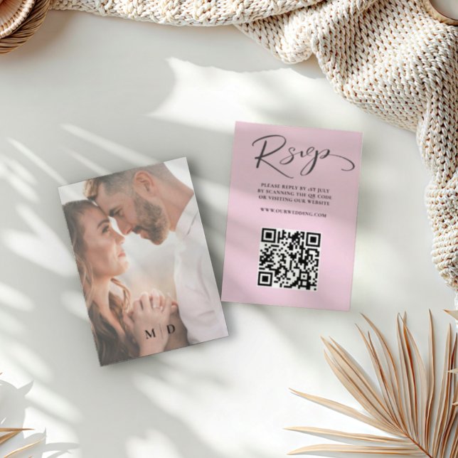 Chic Blush Pink QR Code RSVP Wedding Card (Creator Uploaded)
