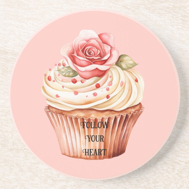 Chic Blush Pink Rose Cupcake Coaster (Front)