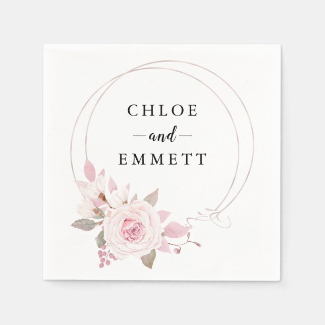 Chic Blush Pink Rose Floral Wreath Napkin (Front)