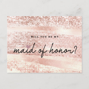 Chic Blush Pink & Rose Gold Maid of Honour Proposa Postcard