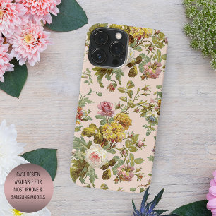 Chic Blush Pink Rose Yellow Flower Foliage Pattern Case-Mate iPhone Case