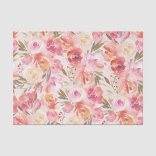 Chic Blush Pink Roses Watercolor Floral Pattern Tissue Paper
