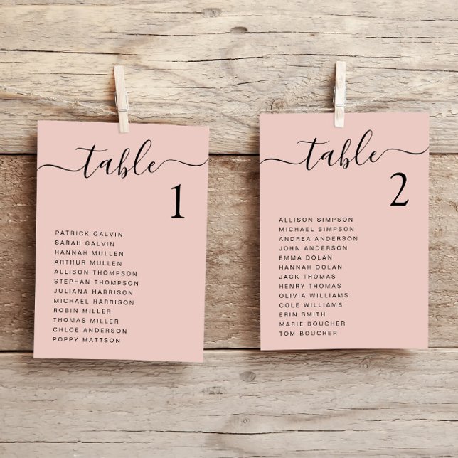Chic Blush Pink Script Wedding Seating Chart Card (Creator Uploaded)