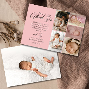 Chic Blush Pink Six Photo Baby Shower Thank You Card