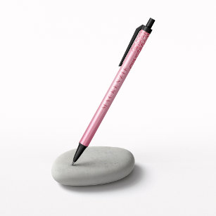 Chic Blush Pink Sparkle Dripping Glitter Black Ink Pen