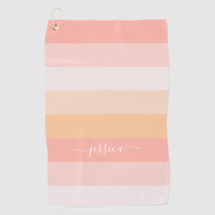Chic blush pink striped script name golf towel