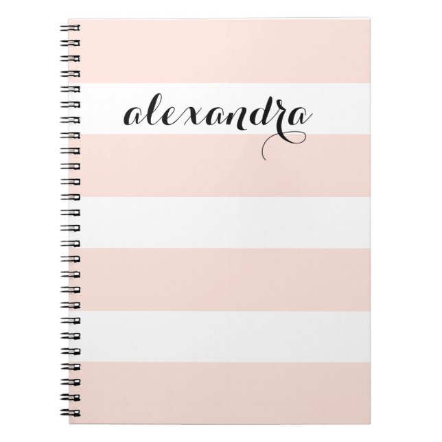 Chic Blush Pink Stripes with your Name in Black Spiral Notebook (Front)