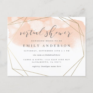 Chic Blush Pink Watercolor Gold Virtual Shower Invitation Postcard