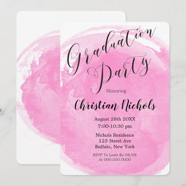 Chic Blush Pink Watercolor Graduation Party  Invit Invitation (Front/Back)