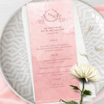 Chic Blush Pink Watercolor, Monogram Wedding Menu<br><div class="desc">Delight your guests with this beautiful blush pink watercolor wedding menu, featuring elegant hand drawn botanical monogram with couples initials over exquisite watercolor wash background in a beautiful blend of blush pink, pink and salmon hues. Easy to fill in template with your details and menu and order your prints! Part...</div>