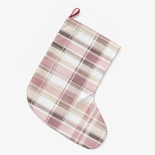 Chic Blush Pink White Cream Plaid Christmas Large Christmas Stocking