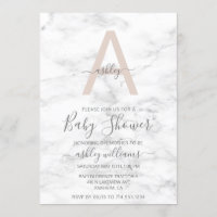 Chic Blush Pink White Marble Monogram Baby Shower