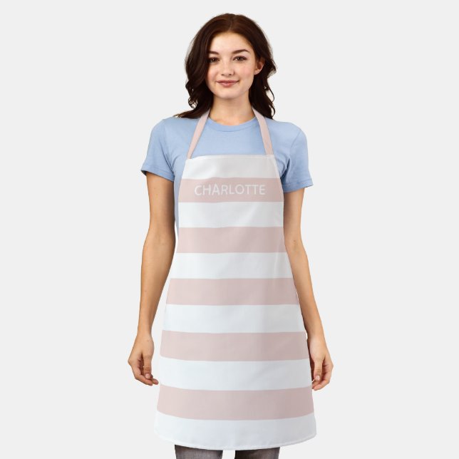 Chic blush pink white stripes custom monogram name apron (Worn)