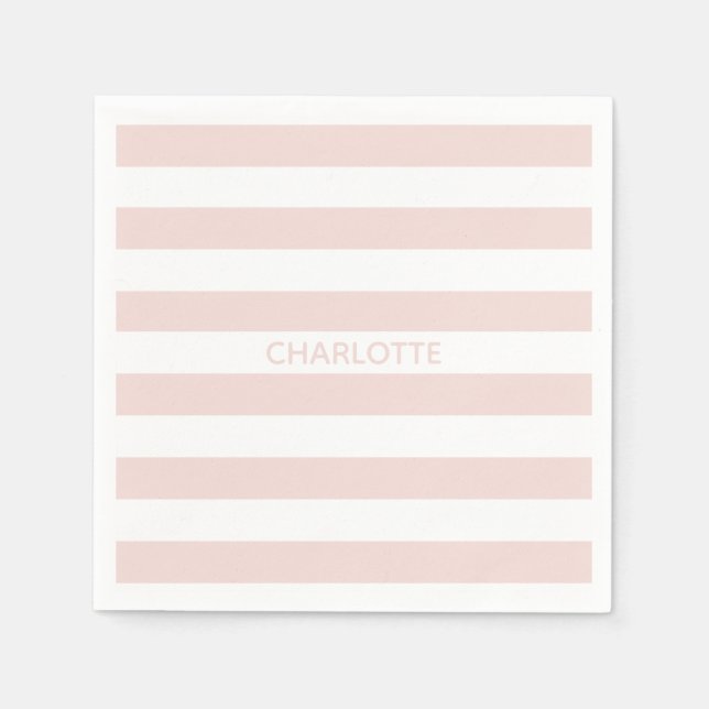 Chic blush pink white stripes custom name modern napkin (Front)