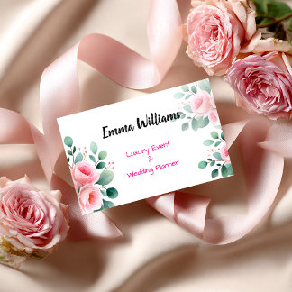 Chic Blush Rose & Eucalyptus Event Planner  Business Card