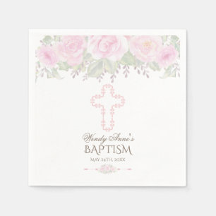 Chic Blush Rose Garden Floral Girl Christening Napkin