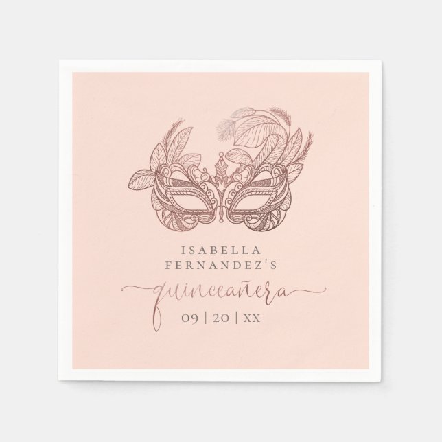 Chic Blush & Rose Gold Foil Masquerade Quinceañera Napkin (Front)
