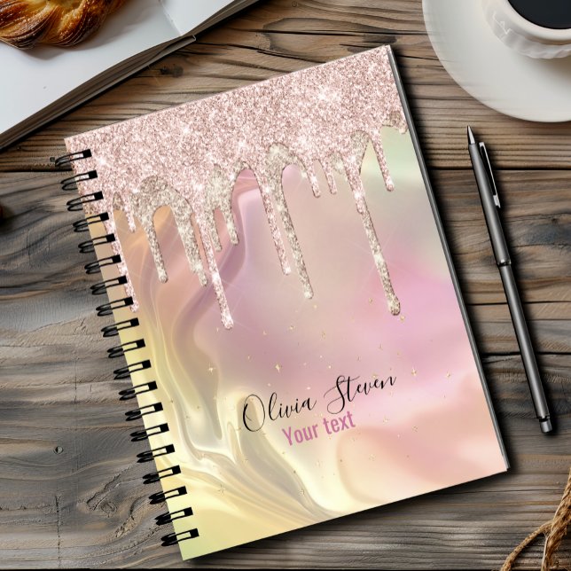 Chic blush rose unicorn dripping glitter monogram  notebook (Creator Uploaded)
