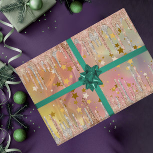 Chic blush rose unicorn dripping glitter wrapping paper